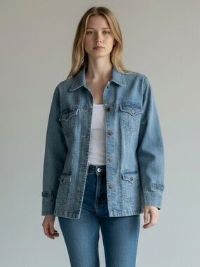 BILL BLASS Jeans Classic Light Blue Denim Jacket Casual Utility Coat Vintage S